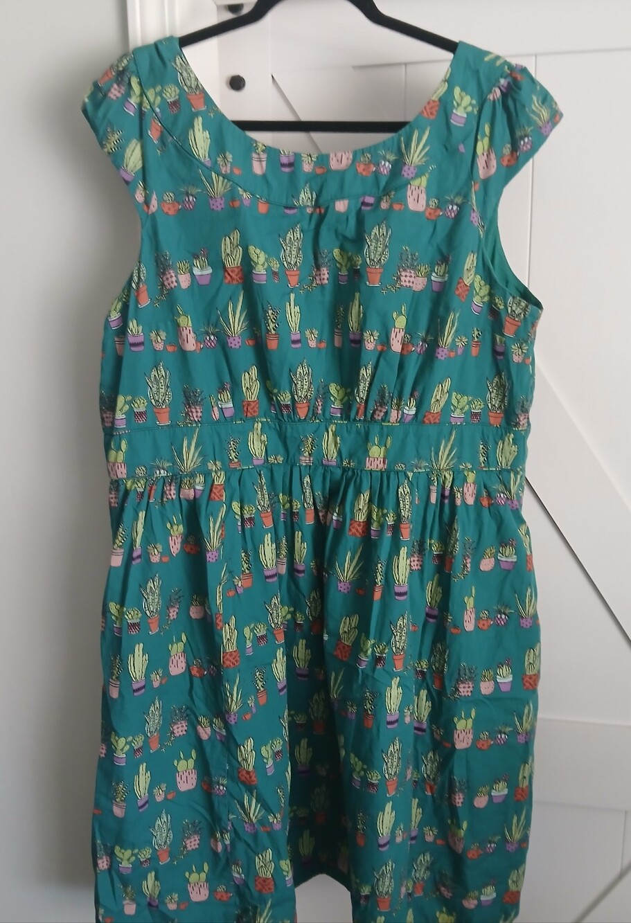 Modcloth Emily Fin Dress Day After Cactus Green Multicolor A-Line Cap Sleeve 2X